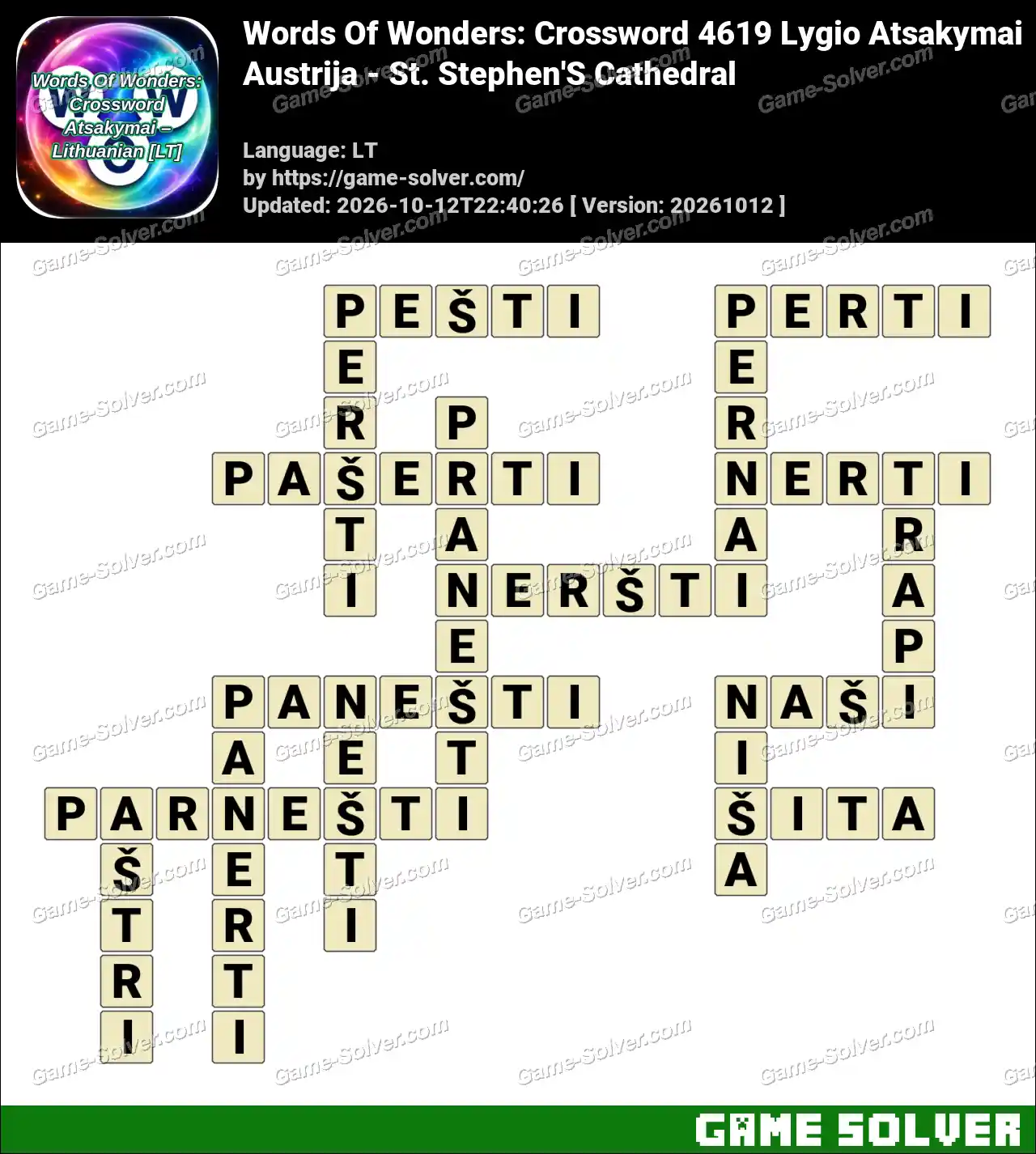 Words Of Wonders: Crossword 4619 Lygio Atsakymai – Austrija – St. Stephen’S Cathedral